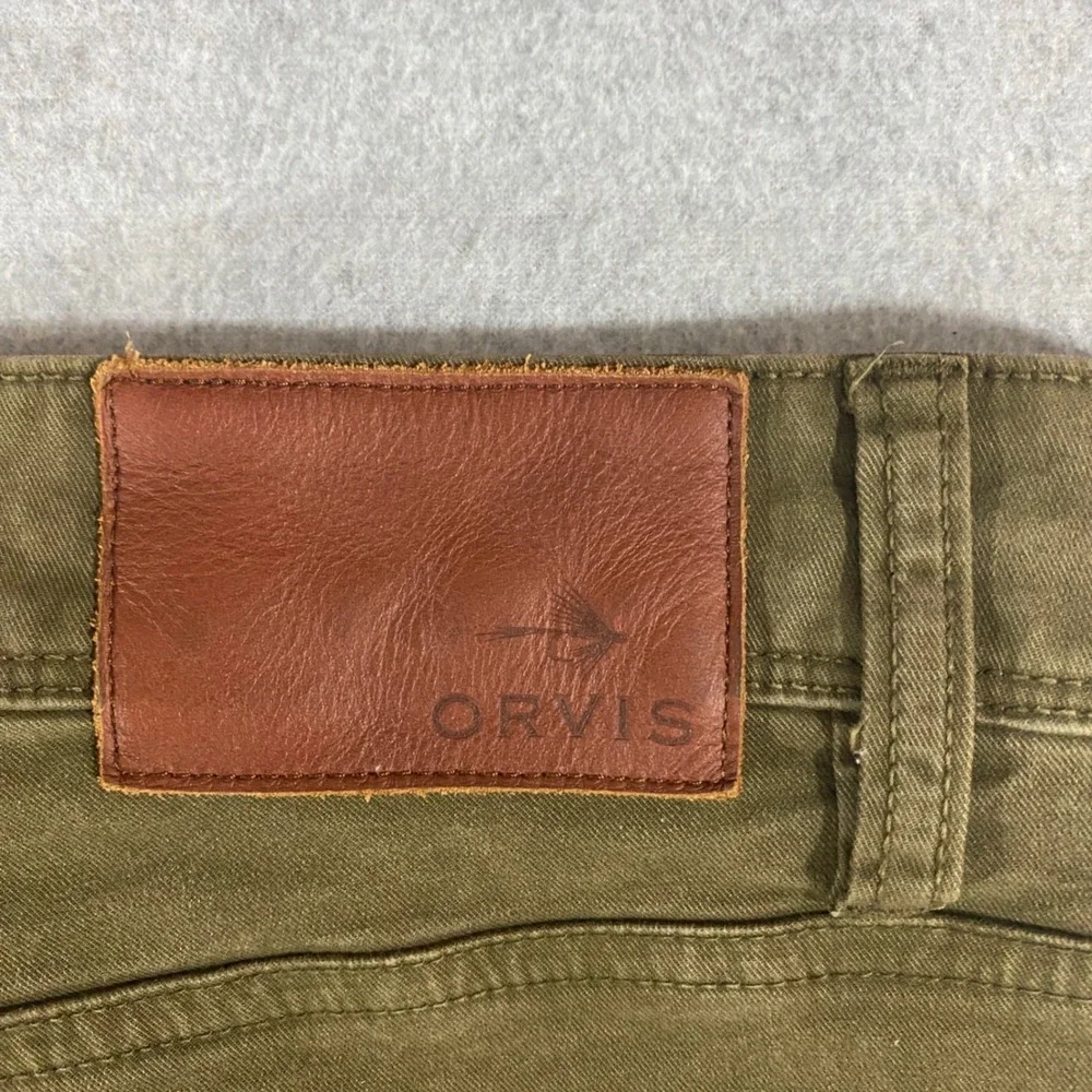 Orvis Five Pocket Pants Mens 42x29 Olive Green Cotton Stretch Straight Leg Twill